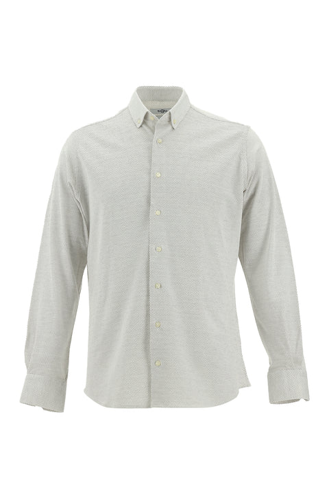 Dark Beige Long Sleeve Slim Fit Patterned Knitted Cotton Shirt