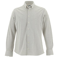 Light Beige Long Sleeve Slim Fit Patterned Knitted Cotton Shirt