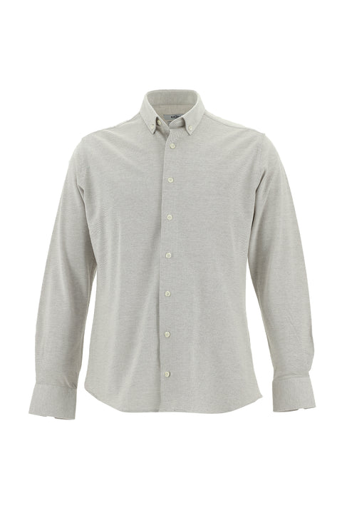 Light Beige Long Sleeve Slim Fit Patterned Knitted Cotton Shirt