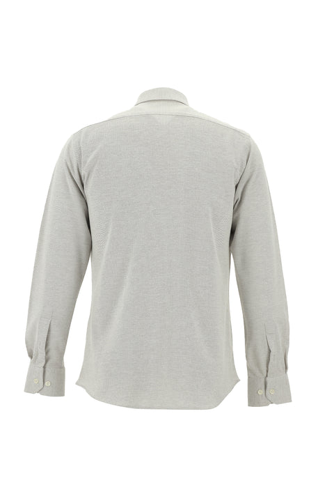 Light Beige Long Sleeve Slim Fit Patterned Knitted Cotton Shirt