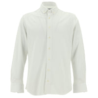 White Long Sleeve Slim Fit Patterned Knitted Cotton Shirt