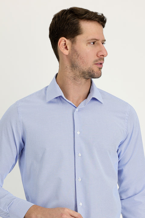 Light Blue Long Sleeve Slim Fit Narrow Cut Classic Patterned Cotton Easy Iron Shirt