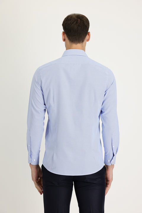 Light Blue Long Sleeve Slim Fit Narrow Cut Classic Patterned Cotton Easy Iron Shirt
