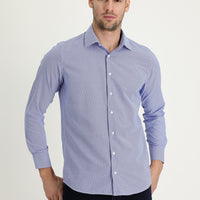 Dark Blue Long Sleeve Slim Fit Narrow Cut Classic Patterned Cotton Easy Iron Shirt