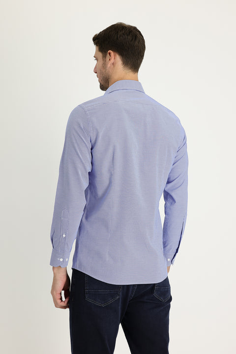 Dark Blue Long Sleeve Slim Fit Narrow Cut Classic Patterned Cotton Easy Iron Shirt
