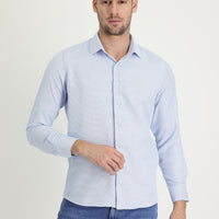 Light Blue Long Sleeve Slim Fit Narrow Cut Classic Patterned Cotton Easy Iron Shirt