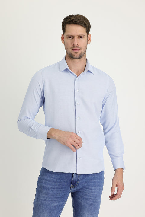 Light Blue Long Sleeve Slim Fit Narrow Cut Classic Patterned Cotton Easy Iron Shirt
