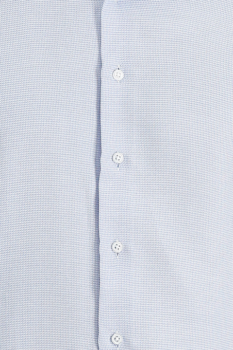 Light Blue Long Sleeve Slim Fit Narrow Cut Classic Patterned Cotton Easy Iron Shirt