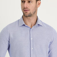 Blue Long Sleeve Slim Fit Narrow Cut Classic Patterned Cotton Easy Iron Shirt