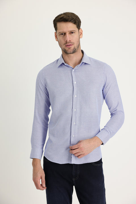 Blue Long Sleeve Slim Fit Narrow Cut Classic Patterned Cotton Easy Iron Shirt