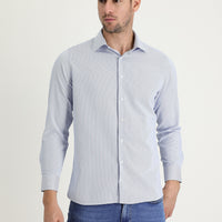 Light Blue Long Sleeve Slim Fit Narrow Cut Classic Patterned Cotton Easy Iron Shirt
