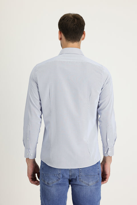 Light Blue Long Sleeve Slim Fit Narrow Cut Classic Patterned Cotton Easy Iron Shirt