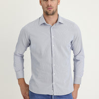 Dark Blue Long Sleeve Slim Fit Narrow Cut Classic Patterned Cotton Easy Iron Shirt