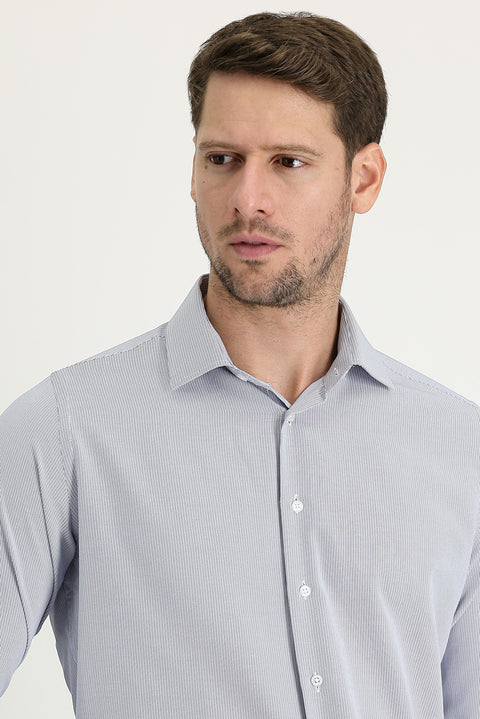Dark Blue Long Sleeve Slim Fit Narrow Cut Classic Patterned Cotton Easy Iron Shirt