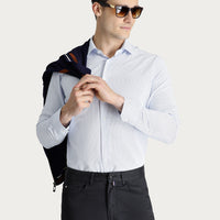Light Blue Long Sleeve Slim Fit Narrow Cut Patterned Classic Cotton Shirt