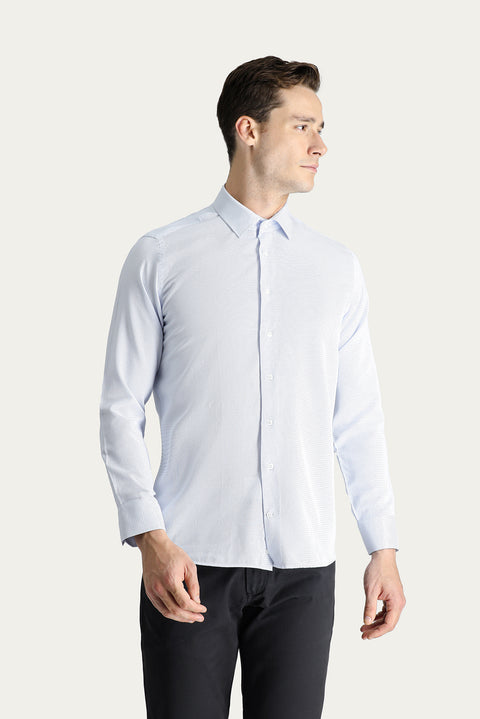 Light Blue Long Sleeve Slim Fit Narrow Cut Patterned Classic Cotton Shirt