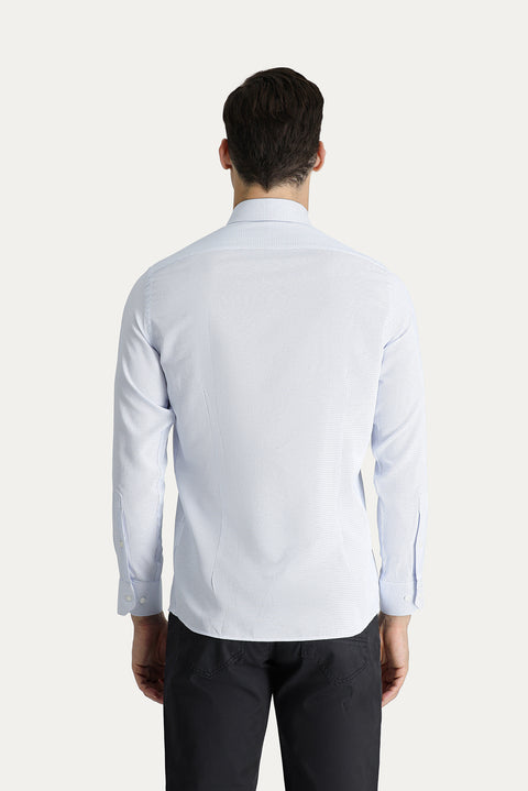 Light Blue Long Sleeve Slim Fit Narrow Cut Patterned Classic Cotton Shirt