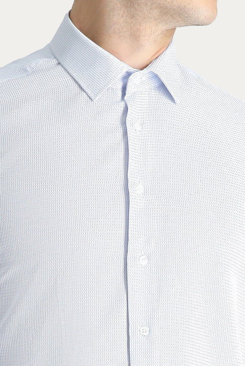 Light Blue Long Sleeve Slim Fit Narrow Cut Patterned Classic Cotton Shirt