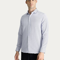 Dark Blue Long Sleeve Slim Fit Narrow Cut Patterned Classic Cotton Shirt