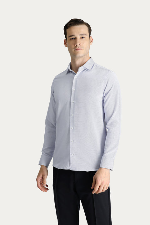 Dark Blue Long Sleeve Slim Fit Narrow Cut Patterned Classic Cotton Shirt