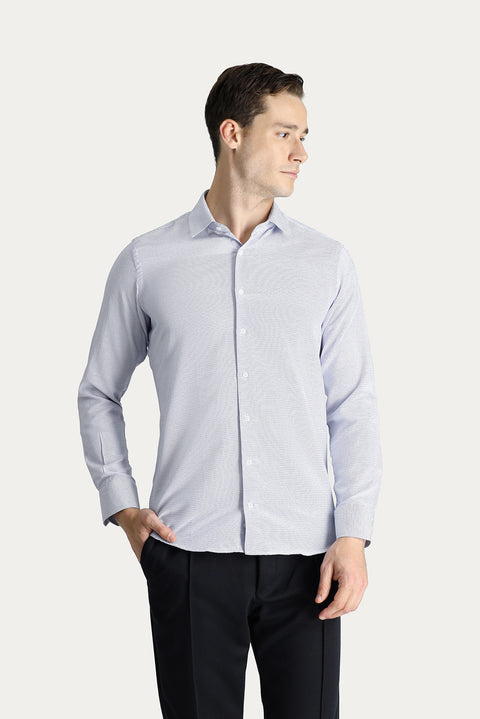 Dark Blue Long Sleeve Slim Fit Narrow Cut Patterned Classic Cotton Shirt
