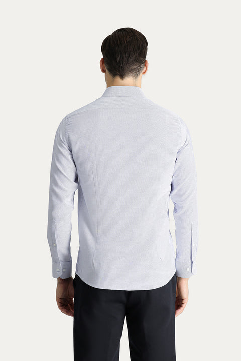 Dark Blue Long Sleeve Slim Fit Narrow Cut Patterned Classic Cotton Shirt