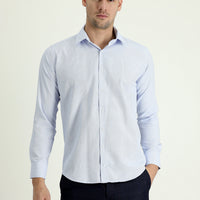 Light Blue Long Sleeve Slim Fit Narrow Cut Classic Patterned Cotton Easy-Iron Shirt