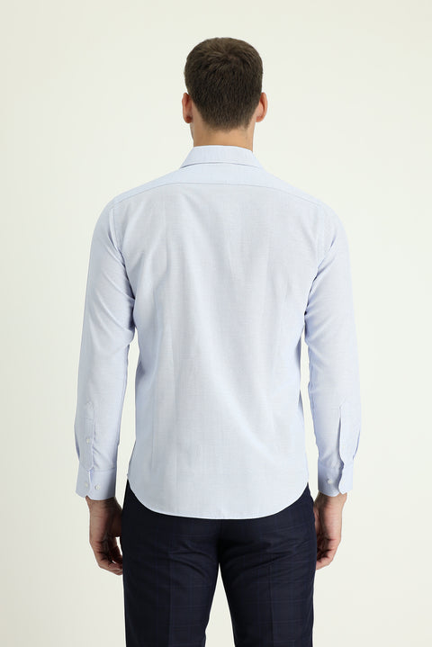 Light Blue Long Sleeve Slim Fit Narrow Cut Classic Patterned Cotton Easy-Iron Shirt