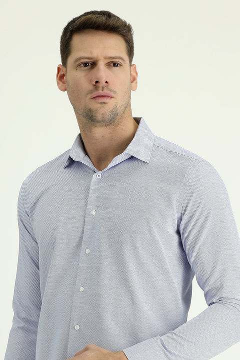 Light Blue Long Sleeve Slim Fit Narrow Cut Classic Patterned Cotton Easy Iron Shirt