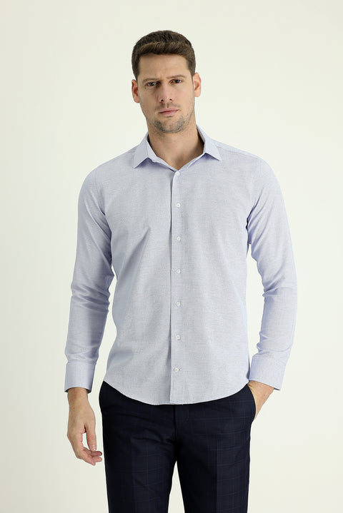 Light Blue Long Sleeve Slim Fit Narrow Cut Classic Patterned Cotton Easy Iron Shirt