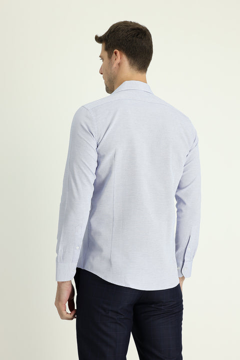 Light Blue Long Sleeve Slim Fit Narrow Cut Classic Patterned Cotton Easy Iron Shirt