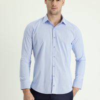 Light Blue Long Sleeve Slim Fit Narrow Cut Classic Patterned Cotton Easy Iron Shirt