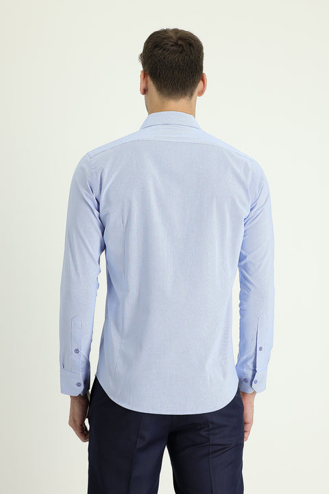 Light Blue Long Sleeve Slim Fit Narrow Cut Classic Patterned Cotton Easy Iron Shirt