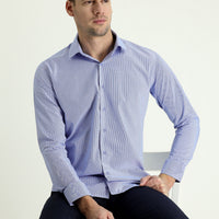 Dark Blue Long Sleeve Slim Fit Narrow Cut Classic Patterned Cotton Easy Iron Shirt