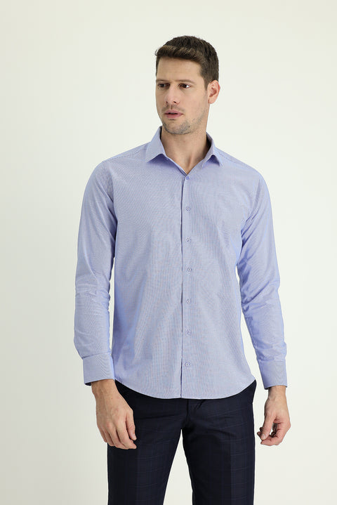 Dark Blue Long Sleeve Slim Fit Narrow Cut Classic Patterned Cotton Easy Iron Shirt