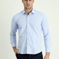 Light Blue Long Sleeve Slim Fit Narrow Cut Classic Patterned Cotton Easy Iron Shirt