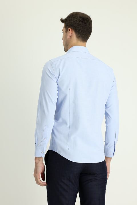 Light Blue Long Sleeve Slim Fit Narrow Cut Classic Patterned Cotton Easy Iron Shirt