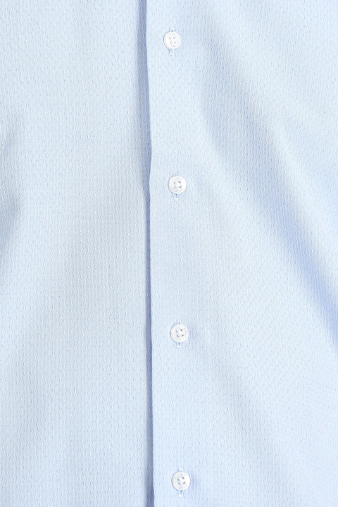 Light Blue Long Sleeve Slim Fit Narrow Cut Classic Patterned Cotton Easy Iron Shirt