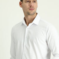 White Long Sleeve Slim Fit Narrow Cut Classic Patterned Cotton Easy Iron Shirt