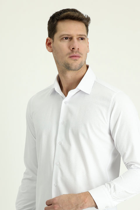 White Long Sleeve Slim Fit Narrow Cut Classic Patterned Cotton Easy Iron Shirt
