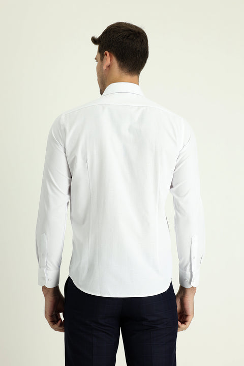 White Long Sleeve Slim Fit Narrow Cut Classic Patterned Cotton Easy Iron Shirt
