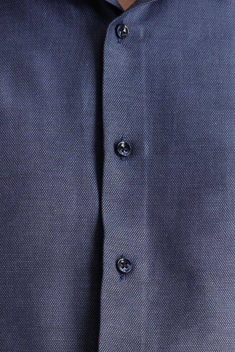 Dark Navy Long Sleeve Slim Fit Narrow Cut Classic Patterned Cotton Easy-Iron Shirt