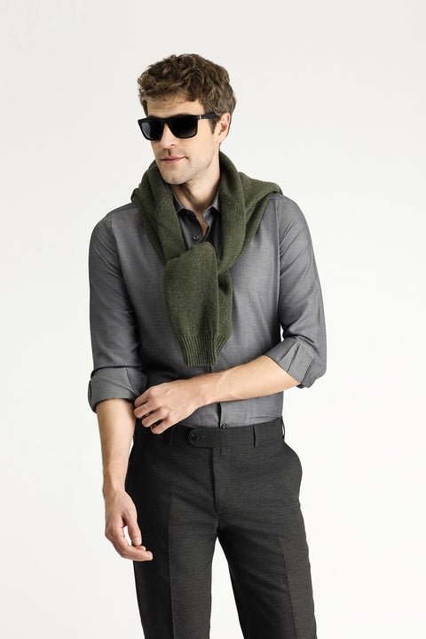 Dark Anthracite Long Sleeve Slim Fit Narrow Cut Classic Patterned Cotton Easy Iron Shirt