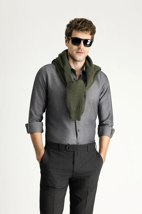 Dark Anthracite Long Sleeve Slim Fit Narrow Cut Classic Patterned Cotton Easy Iron Shirt