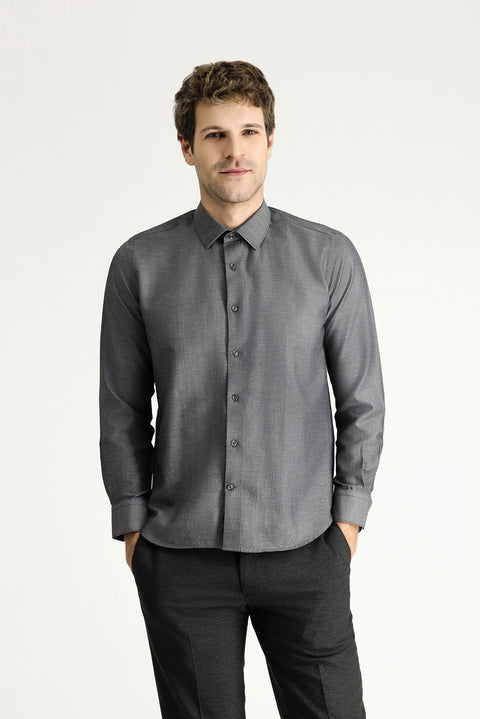 Dark Anthracite Long Sleeve Slim Fit Narrow Cut Classic Patterned Cotton Easy Iron Shirt