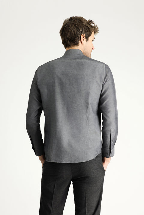 Dark Anthracite Long Sleeve Slim Fit Narrow Cut Classic Patterned Cotton Easy Iron Shirt