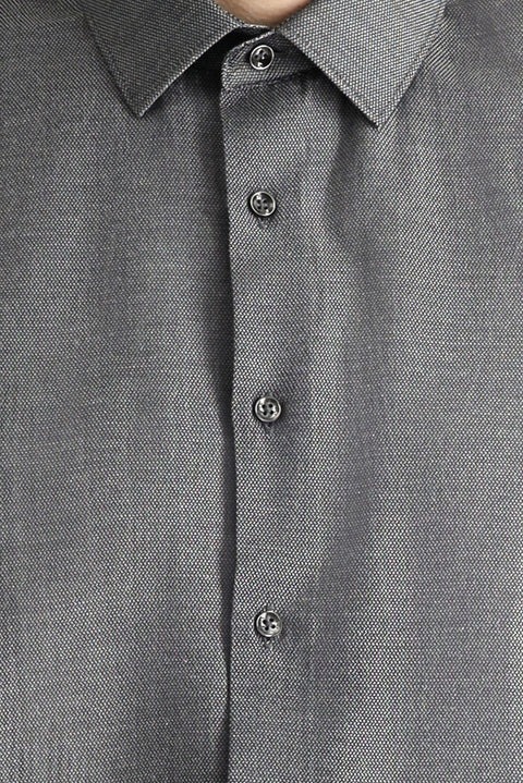Dark Anthracite Long Sleeve Slim Fit Narrow Cut Classic Patterned Cotton Easy Iron Shirt