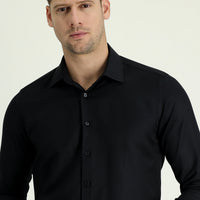 Black Long Sleeve Slim Fit Narrow Cut Classic Patterned Cotton Easy Iron Shirt