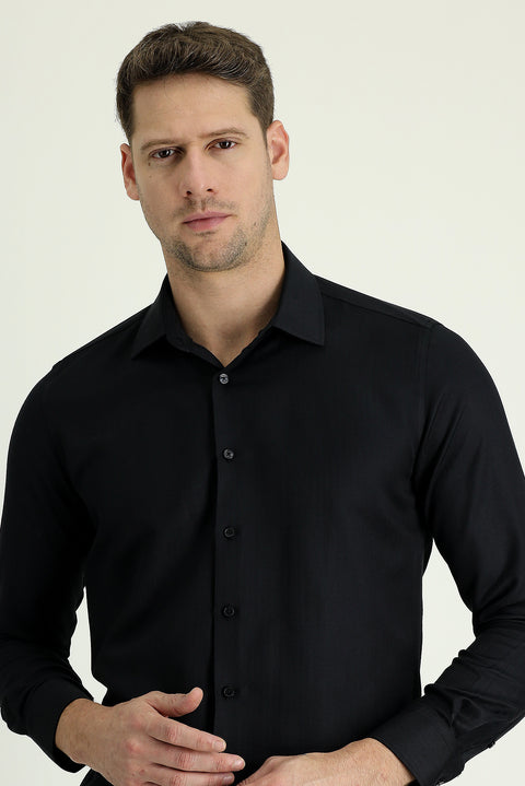 Black Long Sleeve Slim Fit Narrow Cut Classic Patterned Cotton Easy Iron Shirt