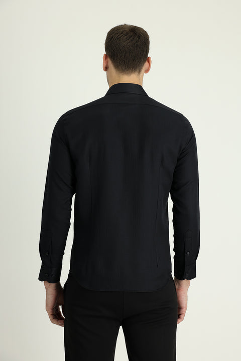 Black Long Sleeve Slim Fit Narrow Cut Classic Patterned Cotton Easy Iron Shirt